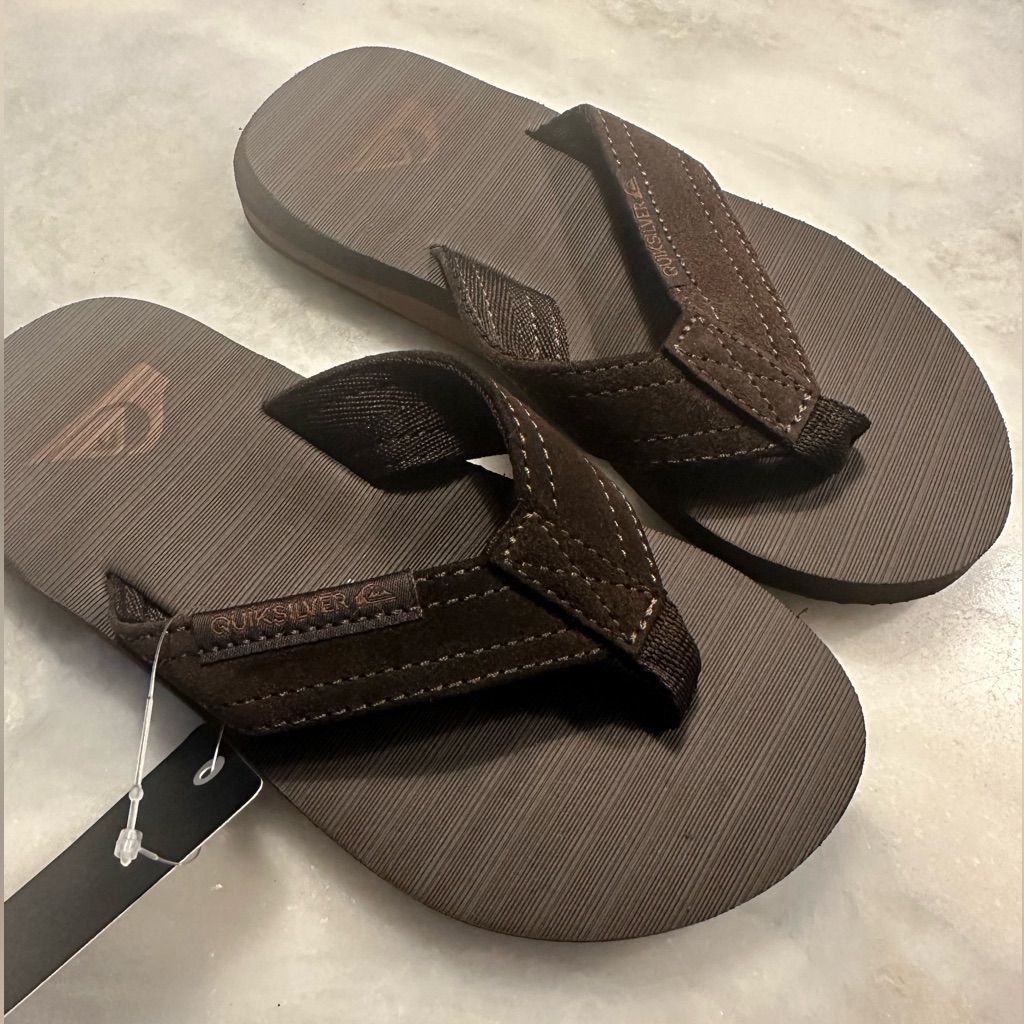 Quiksilver Boys Carver Suede Fixed Strap Flip Flop Dark Brown Size 1 Youth Nwt